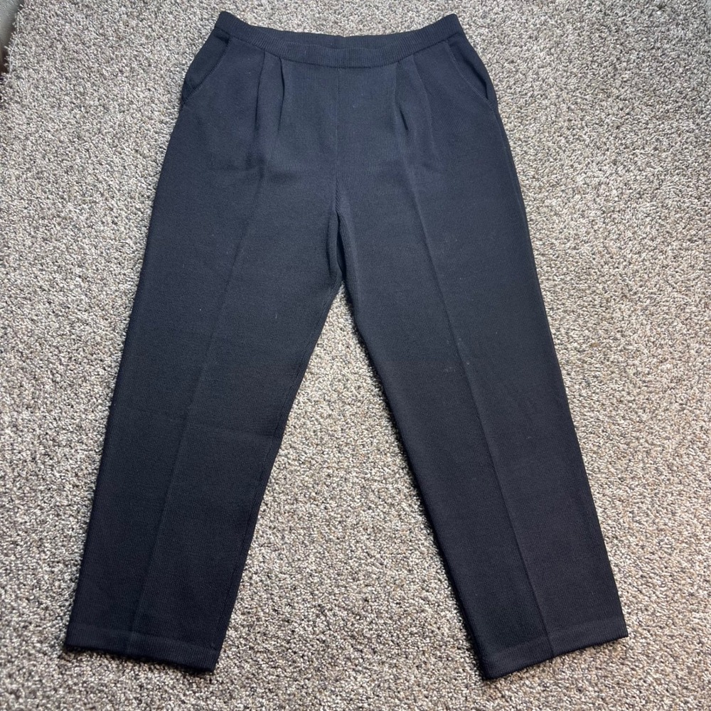 St. John Basics Womens 8 Black Santana Knit Pleated Straight Leg Pants High Rise